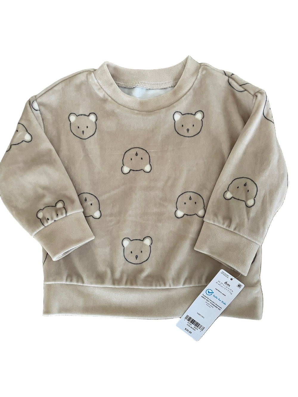 Carter's Beige Bear Face Pullover Sweatshirt 6 Mo. NWT!